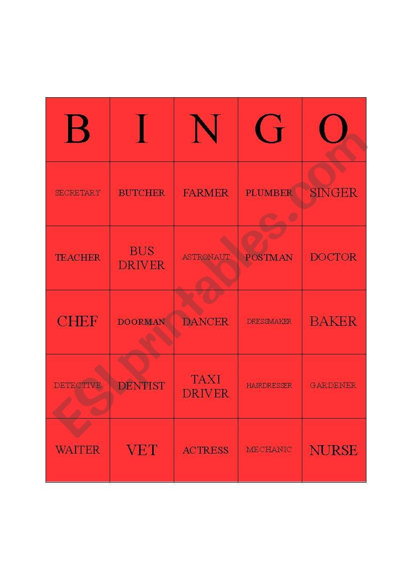 15 JOBS AND OCCUPATIONS BINGO CARDS