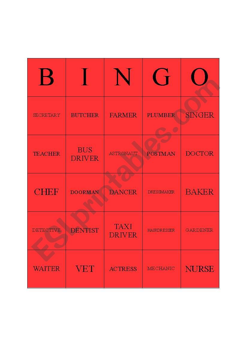 15 JOBS AND OCCUPATIONS BINGO CARDS
