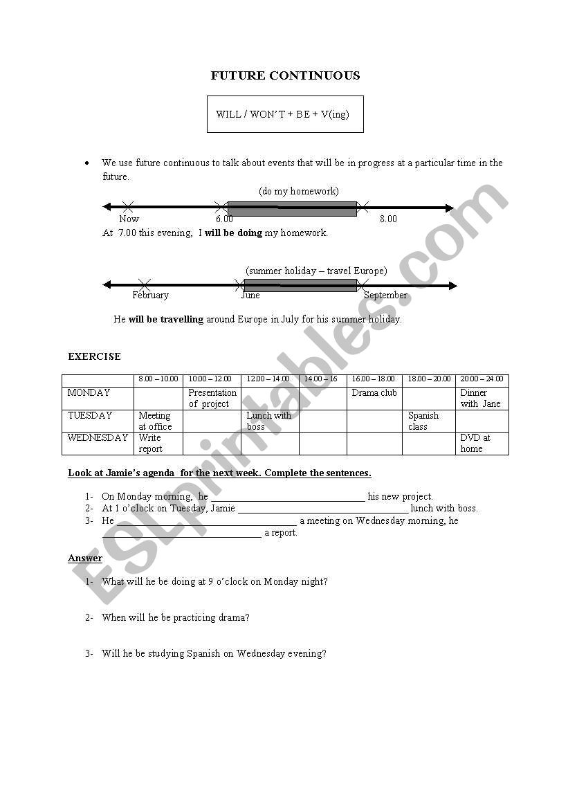 FUTURE CONTINUOUS worksheet
