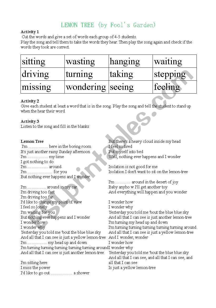 Lemon tree worksheet