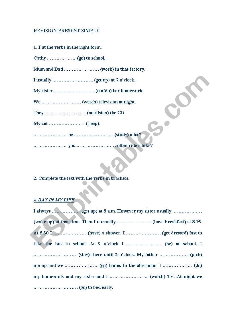 Revision Present Simple worksheet