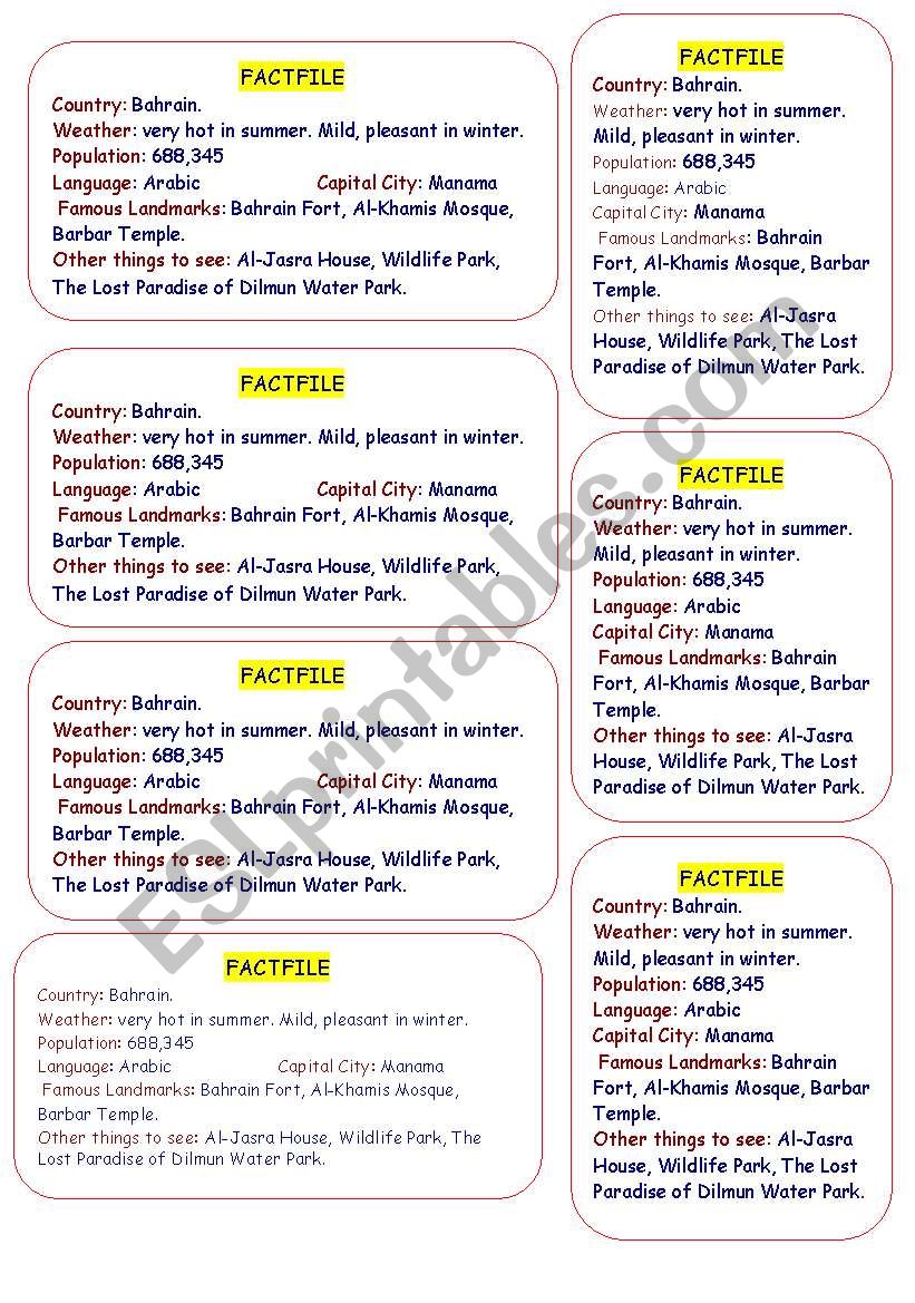 factfile about bahrain worksheet