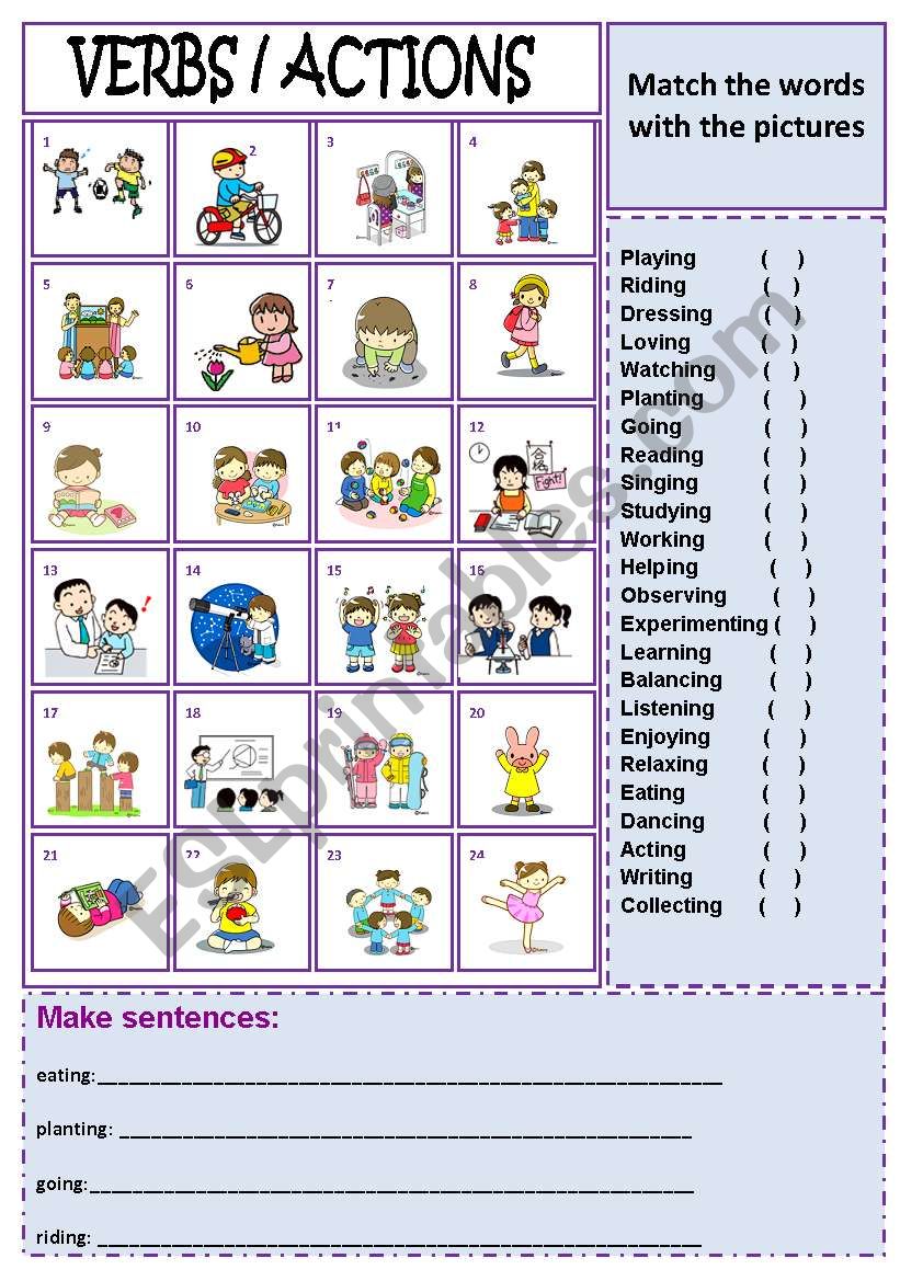 VERBS/ACTIONS worksheet