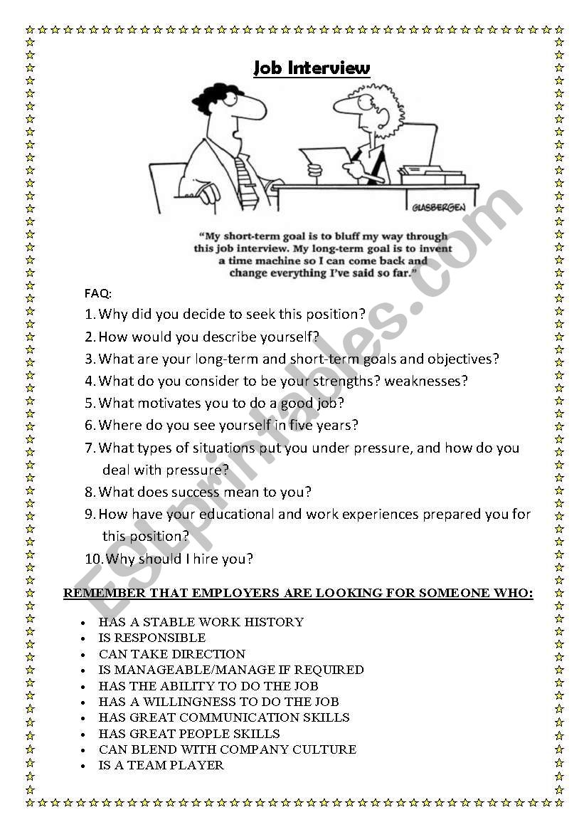 Job Interview worksheet