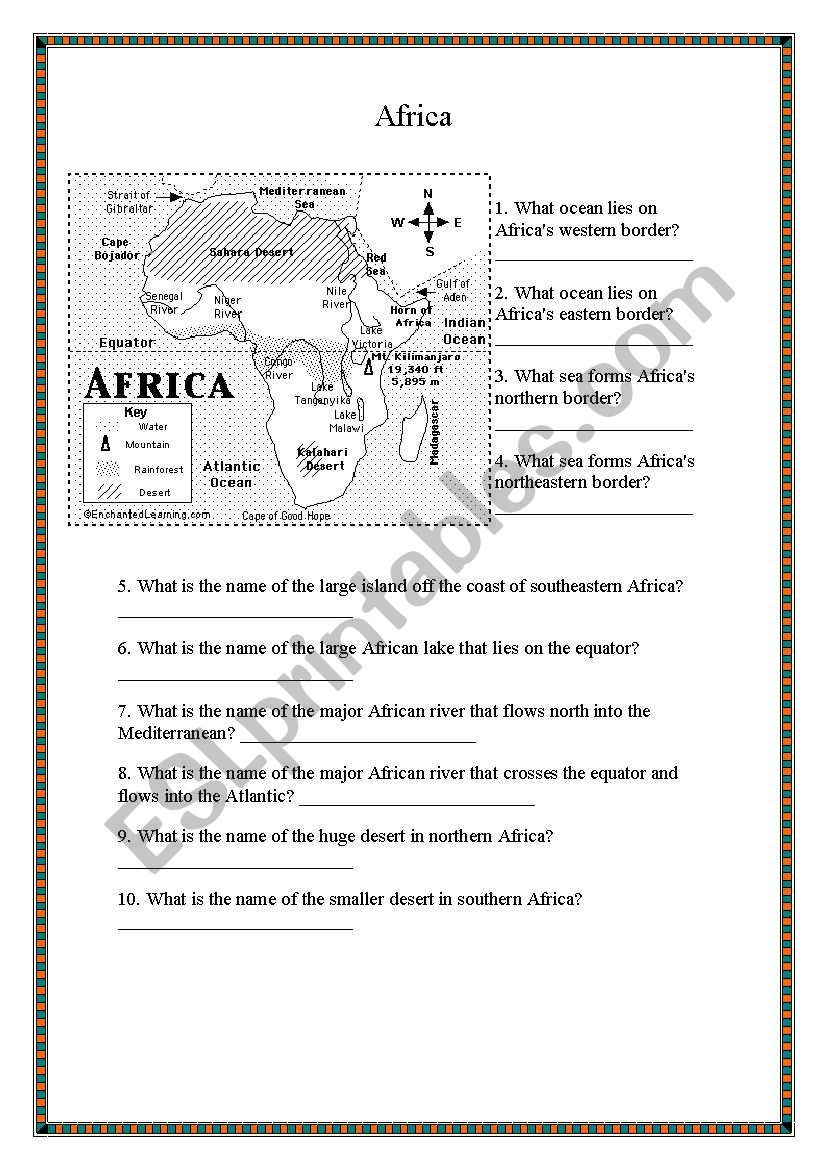 Africa worksheet