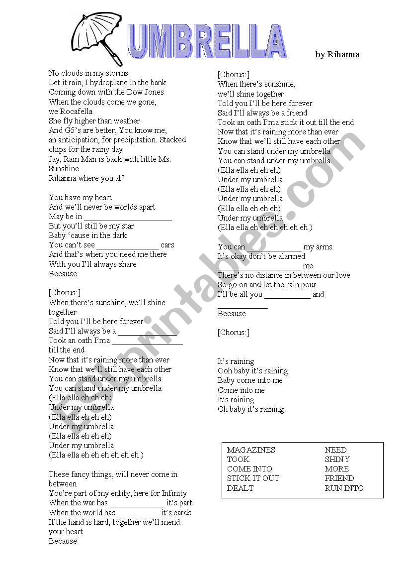 UMBRELLA by Rihanna worksheet