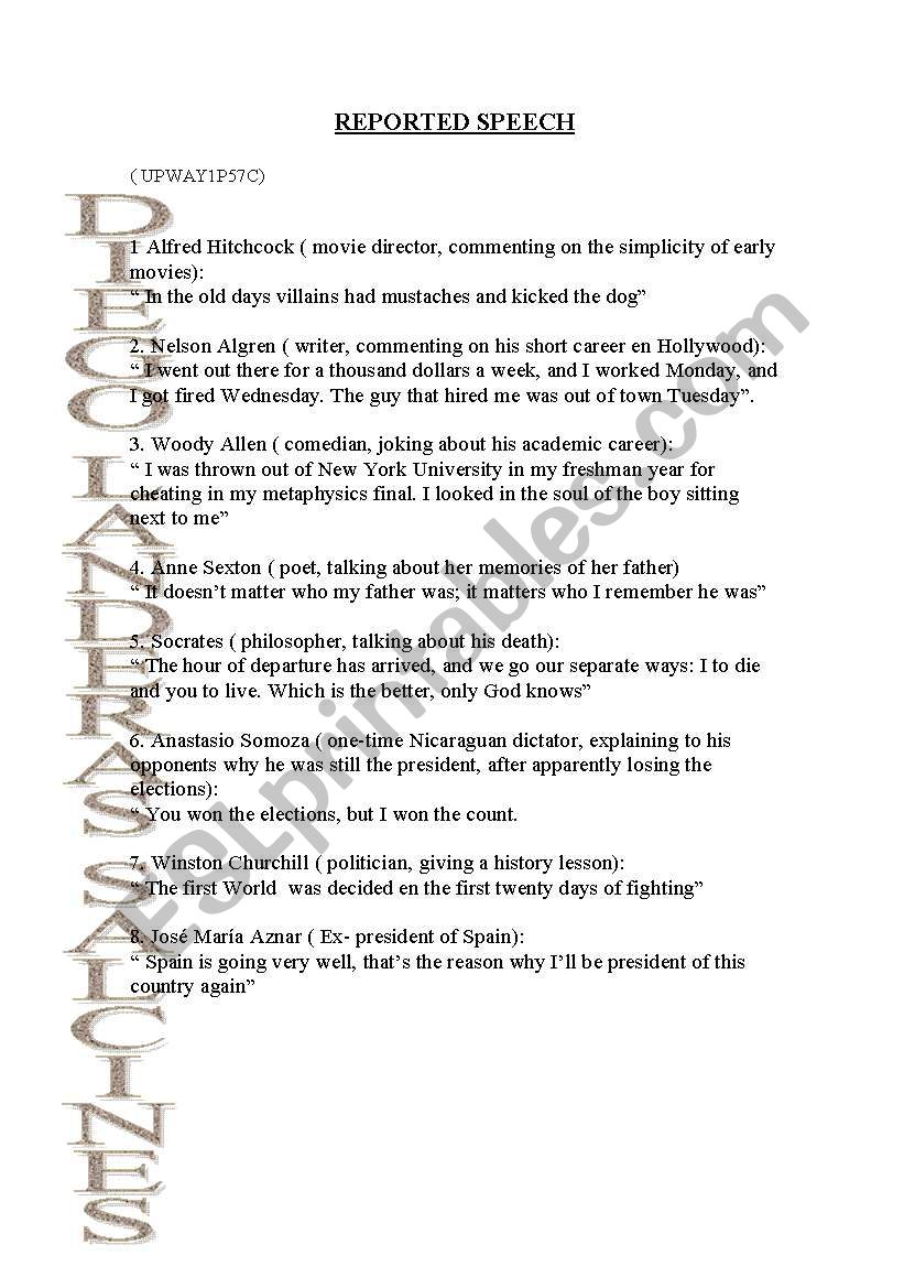 REPORTED SPEECH worksheet