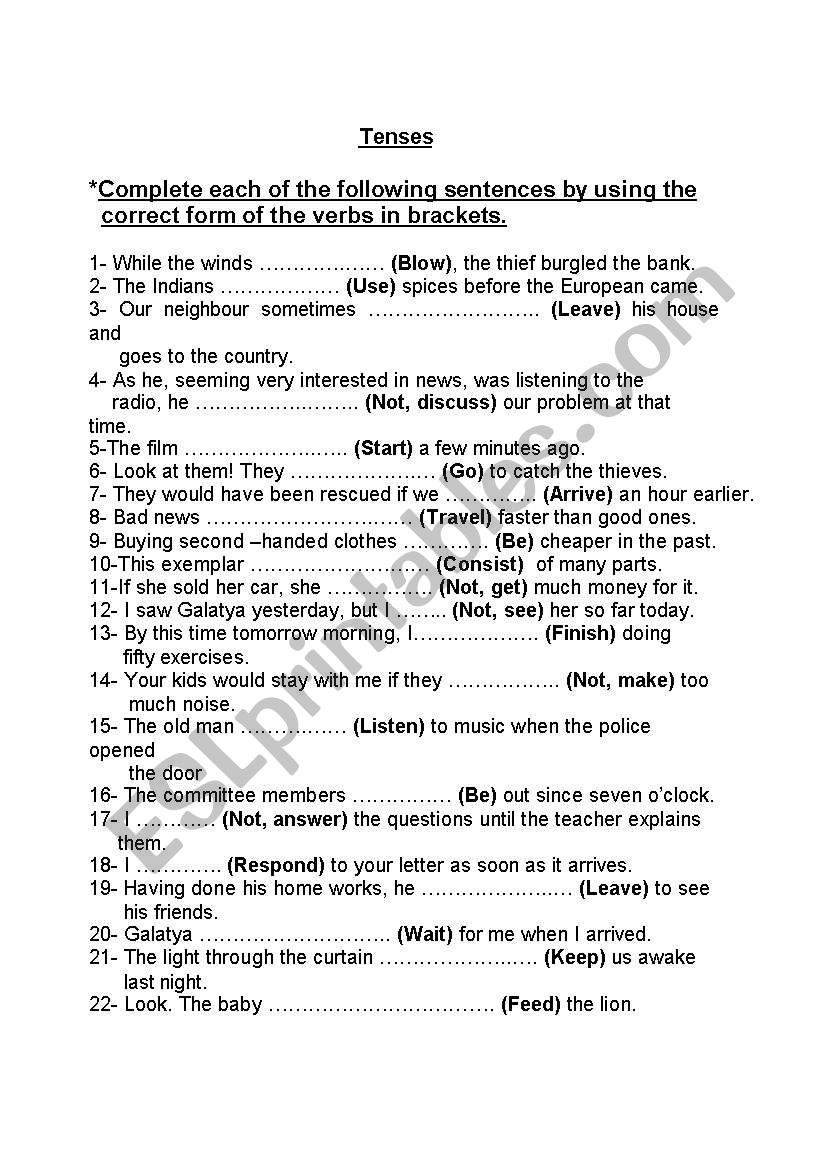 tenses worksheet