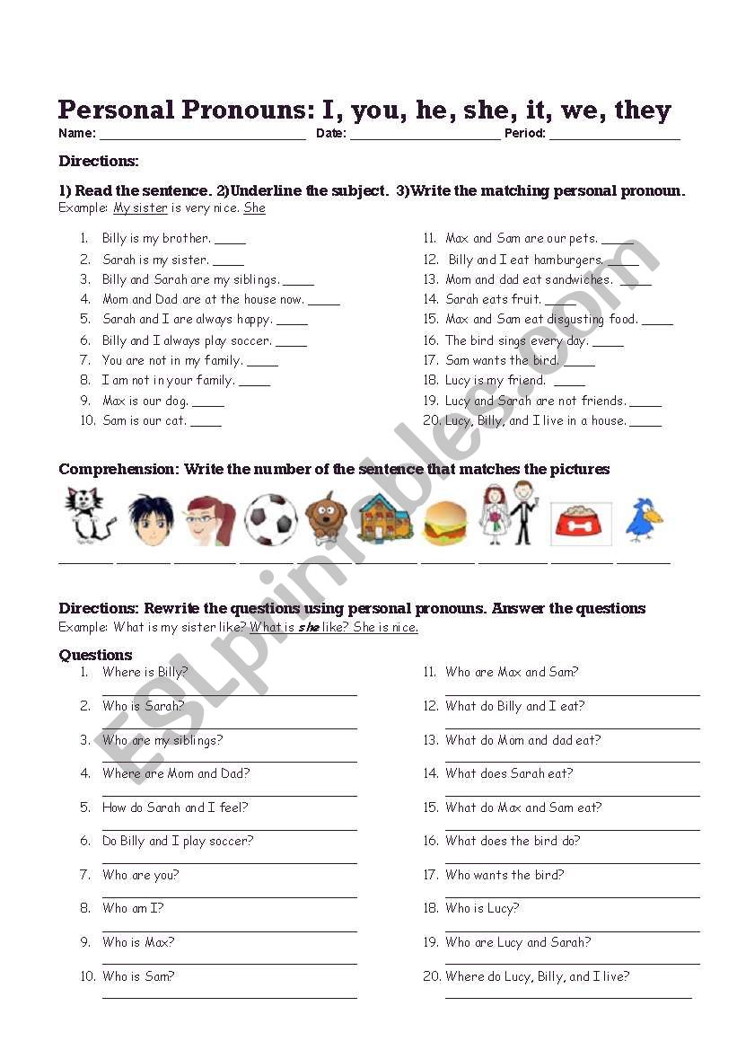 Personal Pronouns I You He She It We They Simple Present ESL Worksheet By Mlbeckha