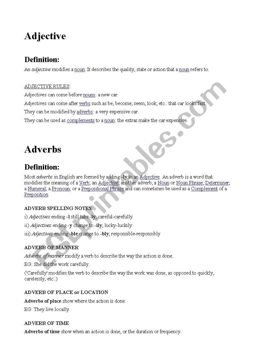 adjectives and adverbs worksheet