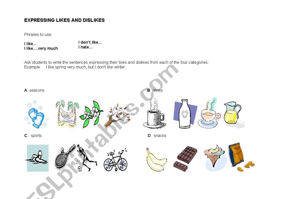 EXPRESSING LIKES AND DISLIKES worksheet