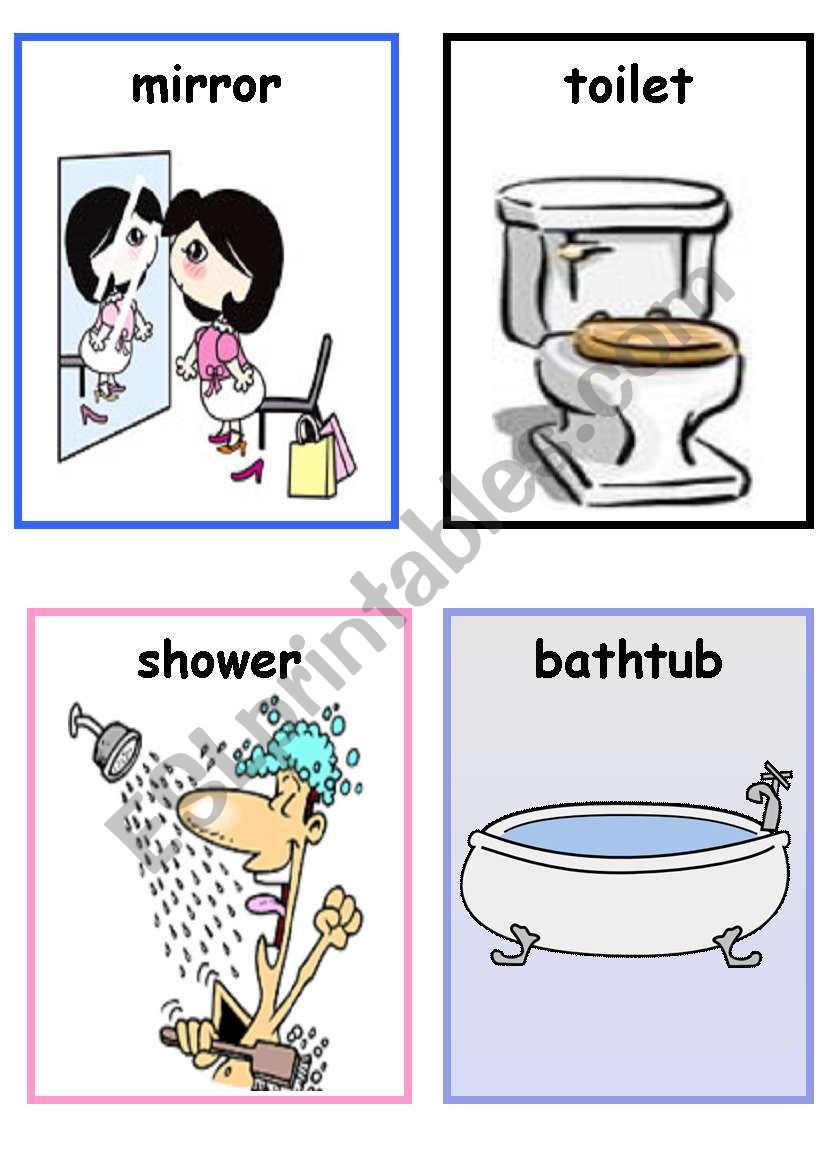 Things in Bathroom - ESL worksheet by Rhae