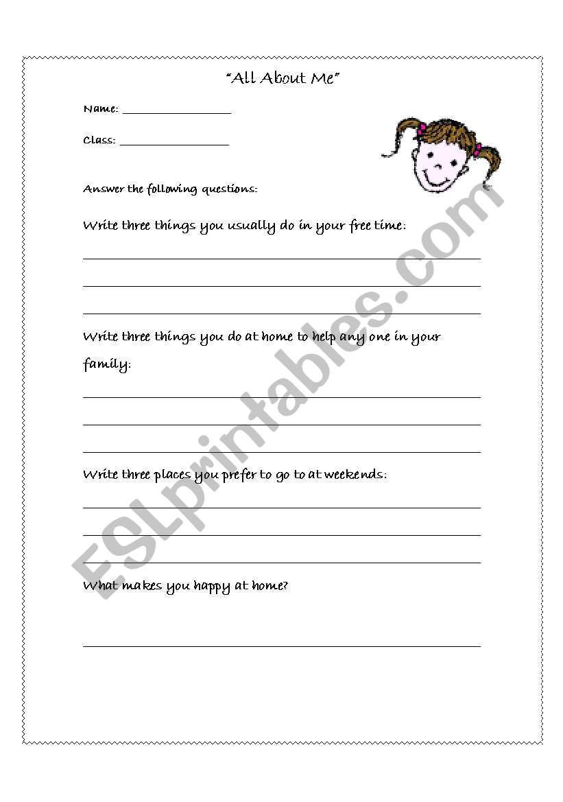 All About Me worksheet