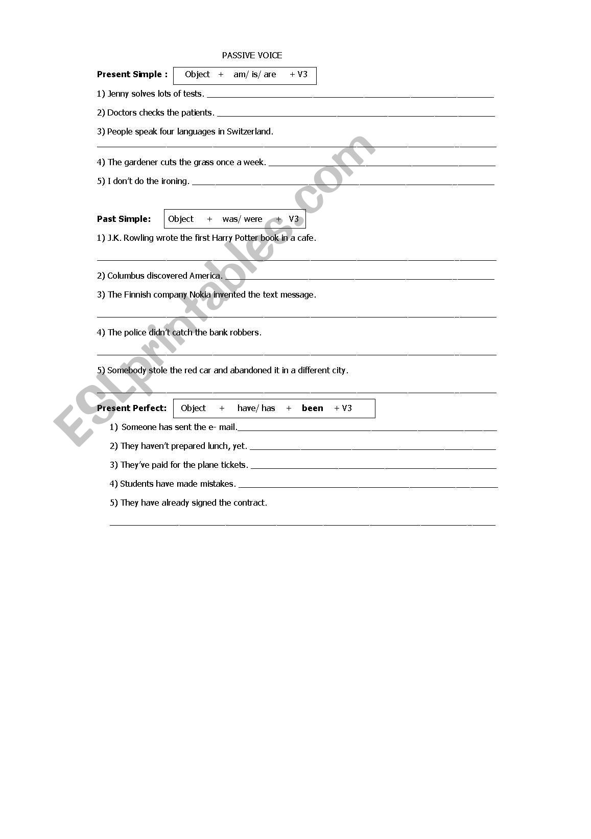 Fully editable step by step PASSIVE VOICE in class worksheet. 