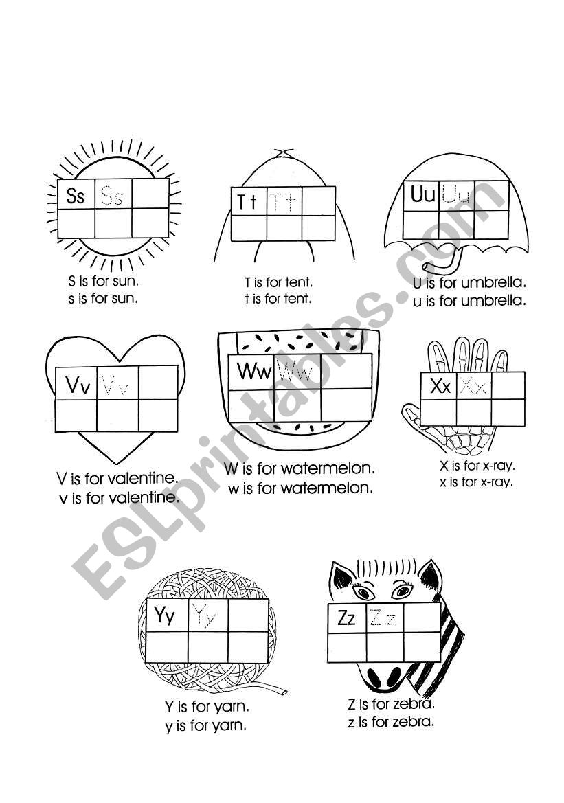 alphabet S to Z worksheet