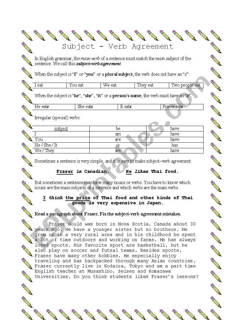 subject-verb agreement worksheet