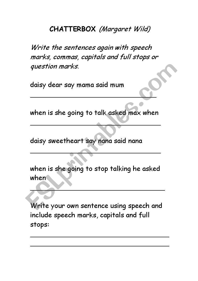 Margaret Wild worksheet Year 1/2 Chatterbox