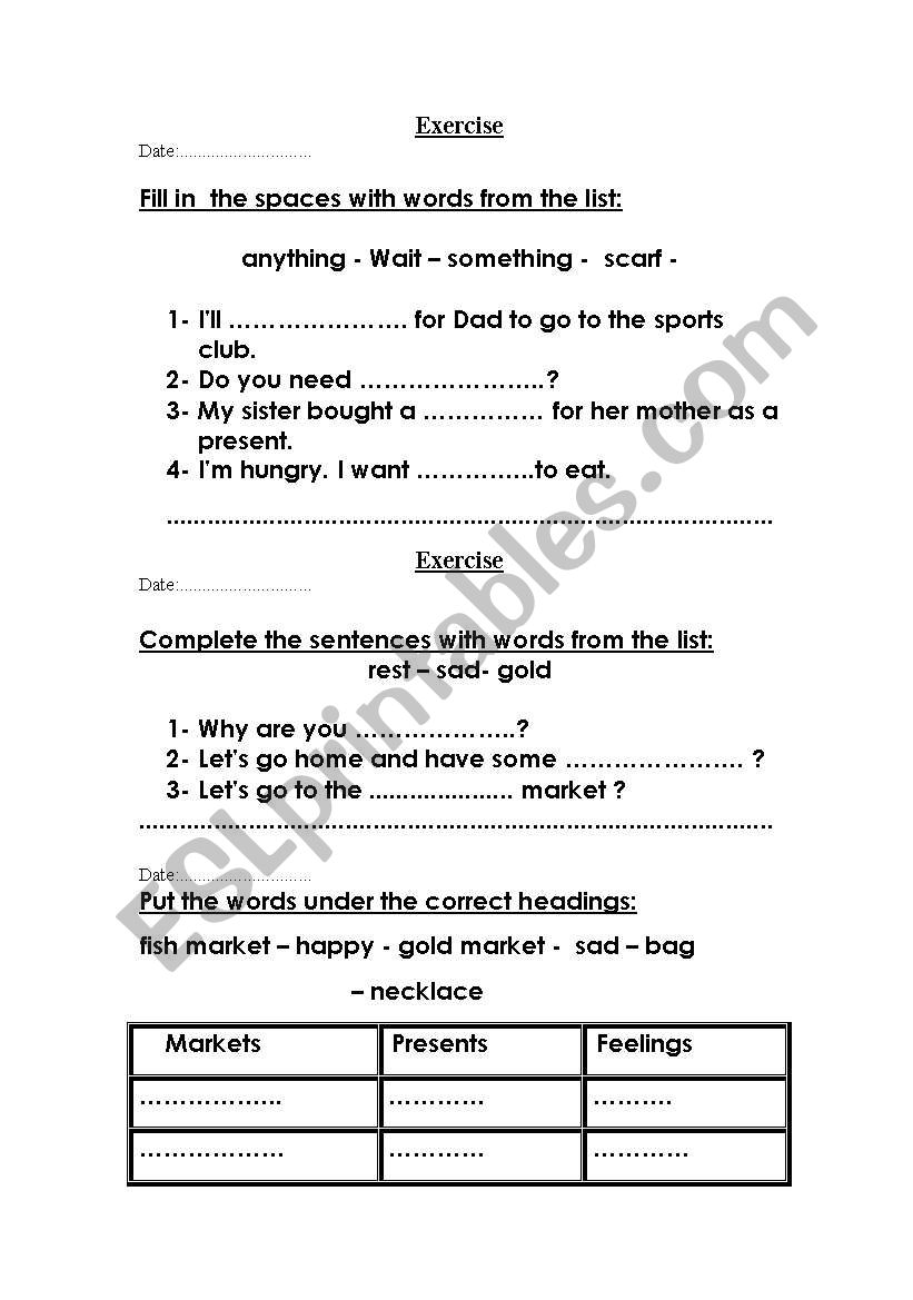 anything and something worksheet