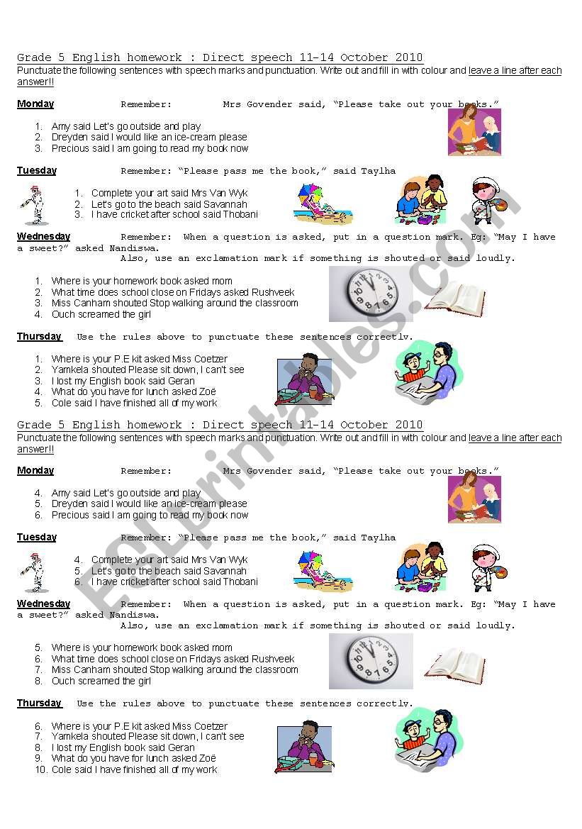 punctuating-direct-speech-esl-worksheet-by-kellycoetzer