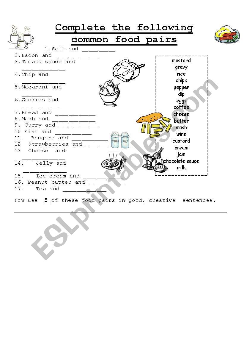 Common food pairs worksheet