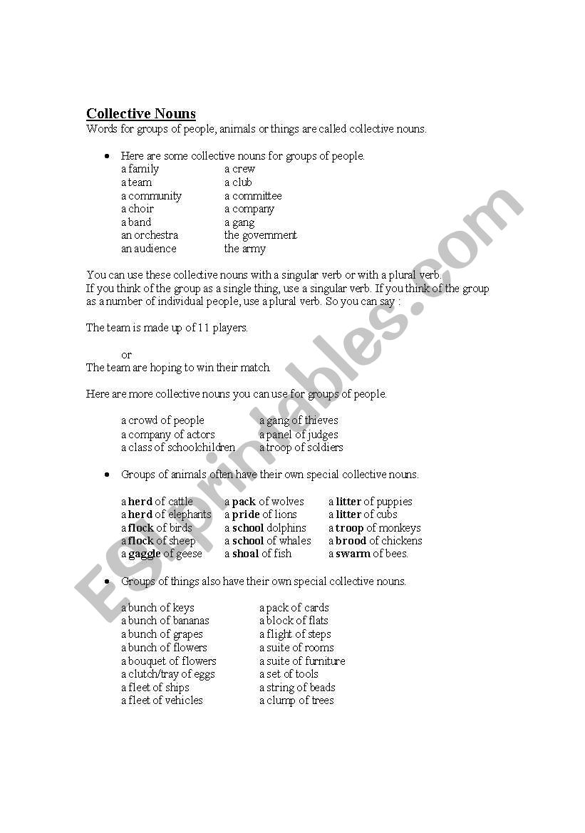 Collective nouns worksheet