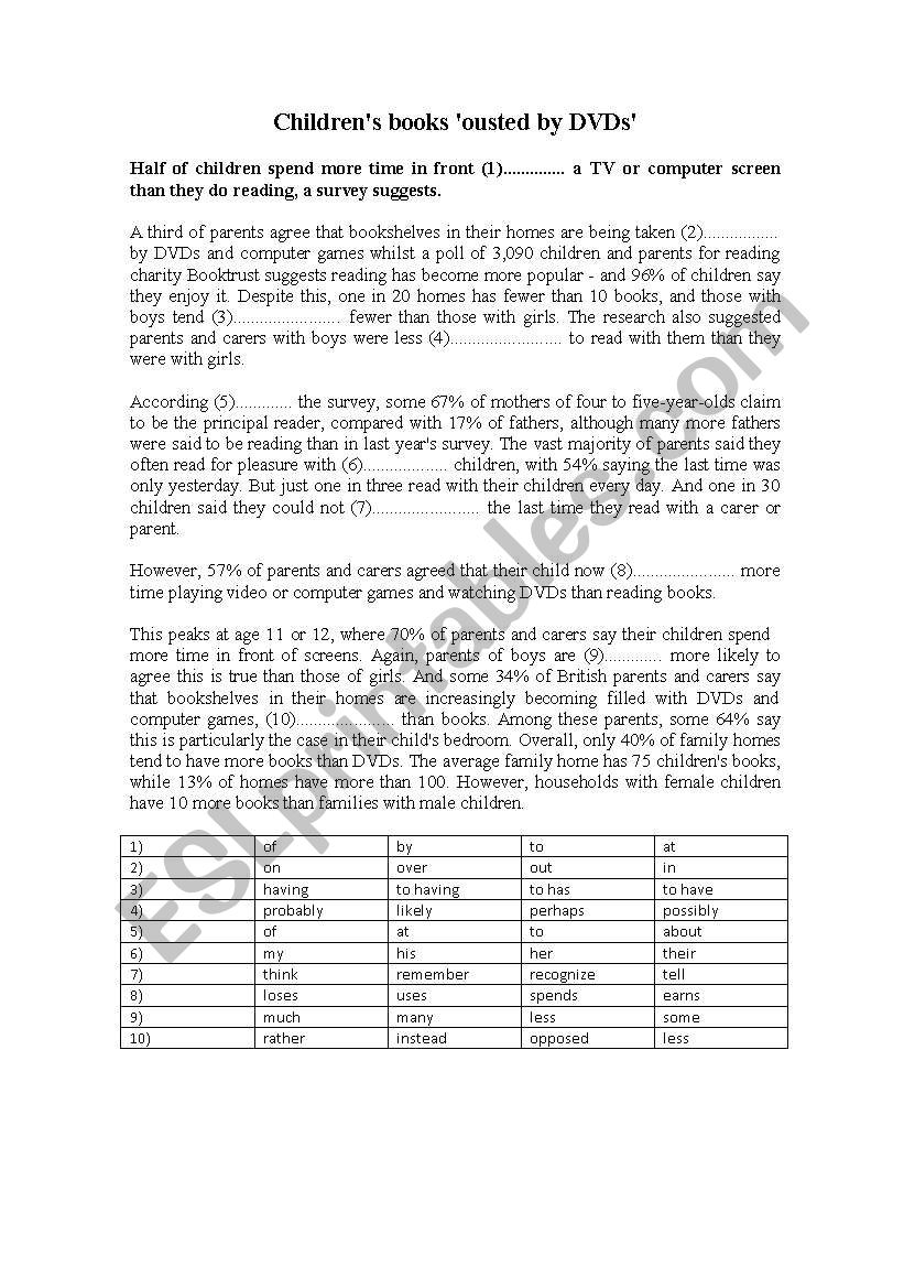 Books vs. DVDs worksheet