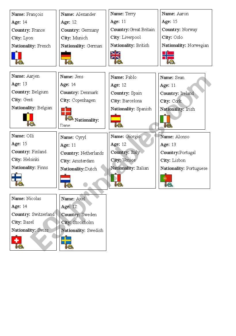 Identity cards worksheet