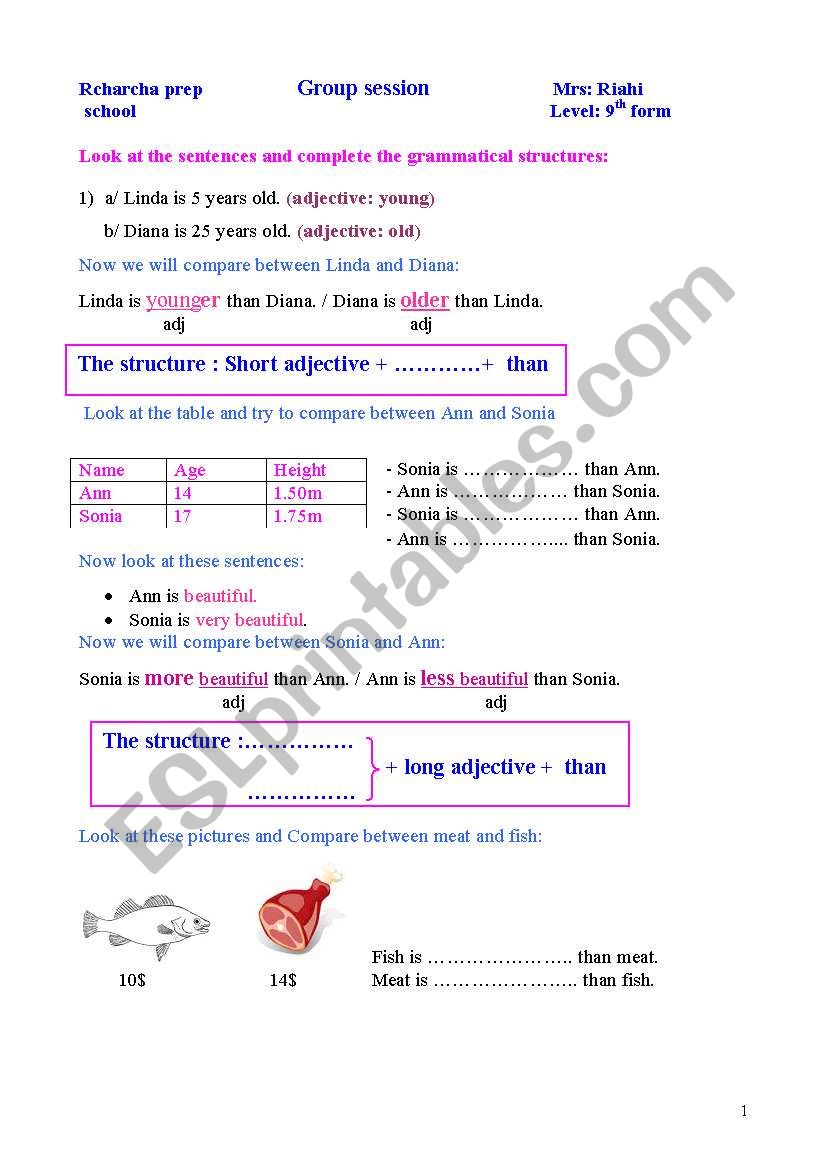 Comparative worksheet