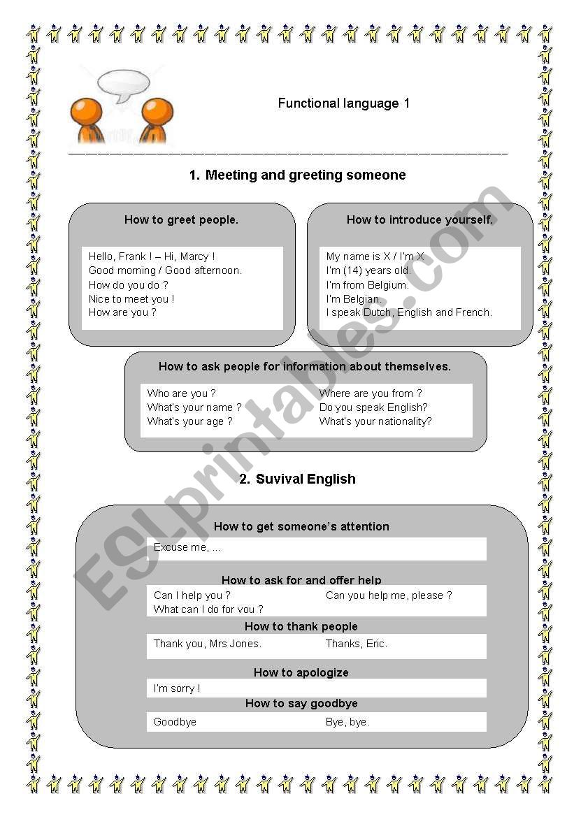 Functional language worksheet