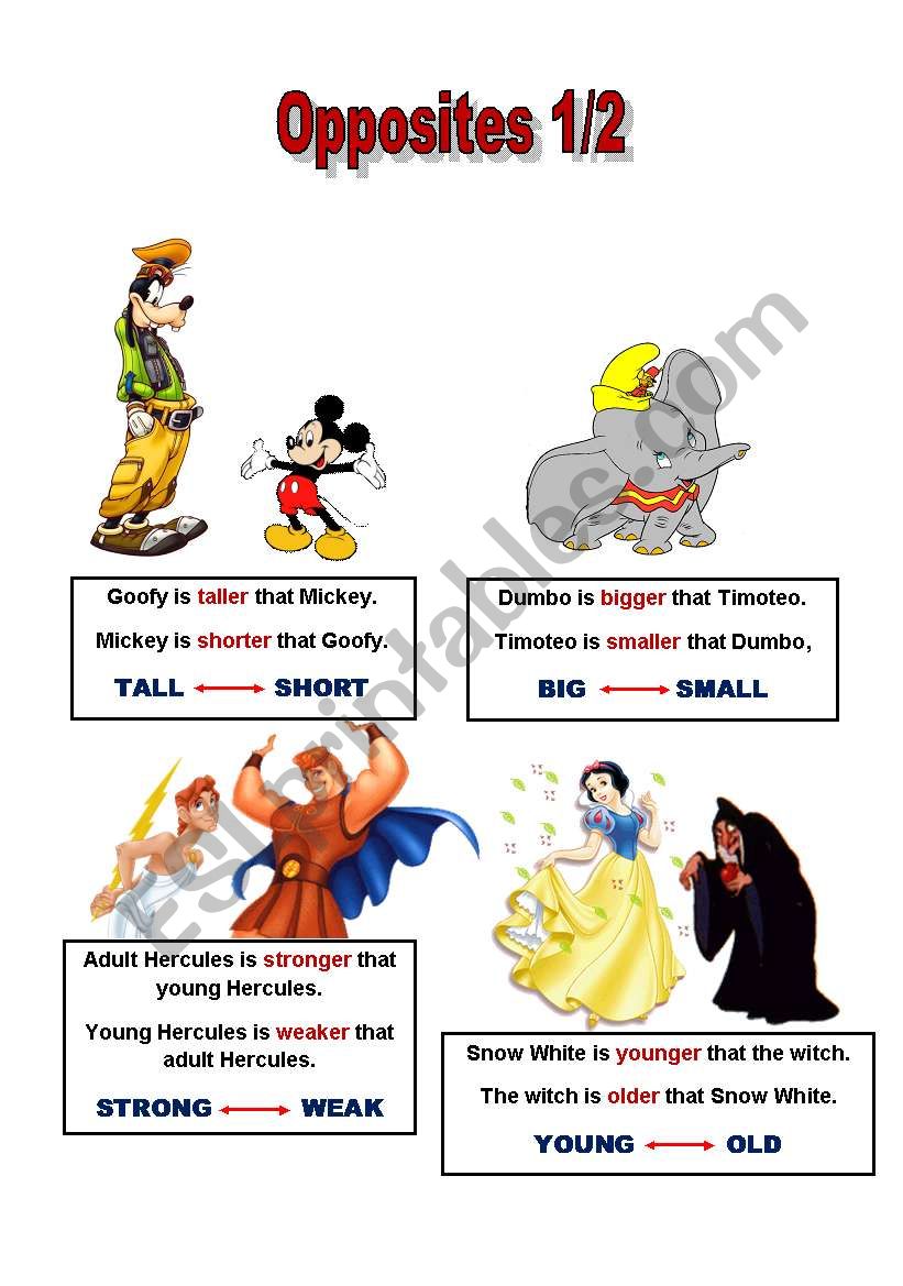 Opposites 1 to 2 worksheet