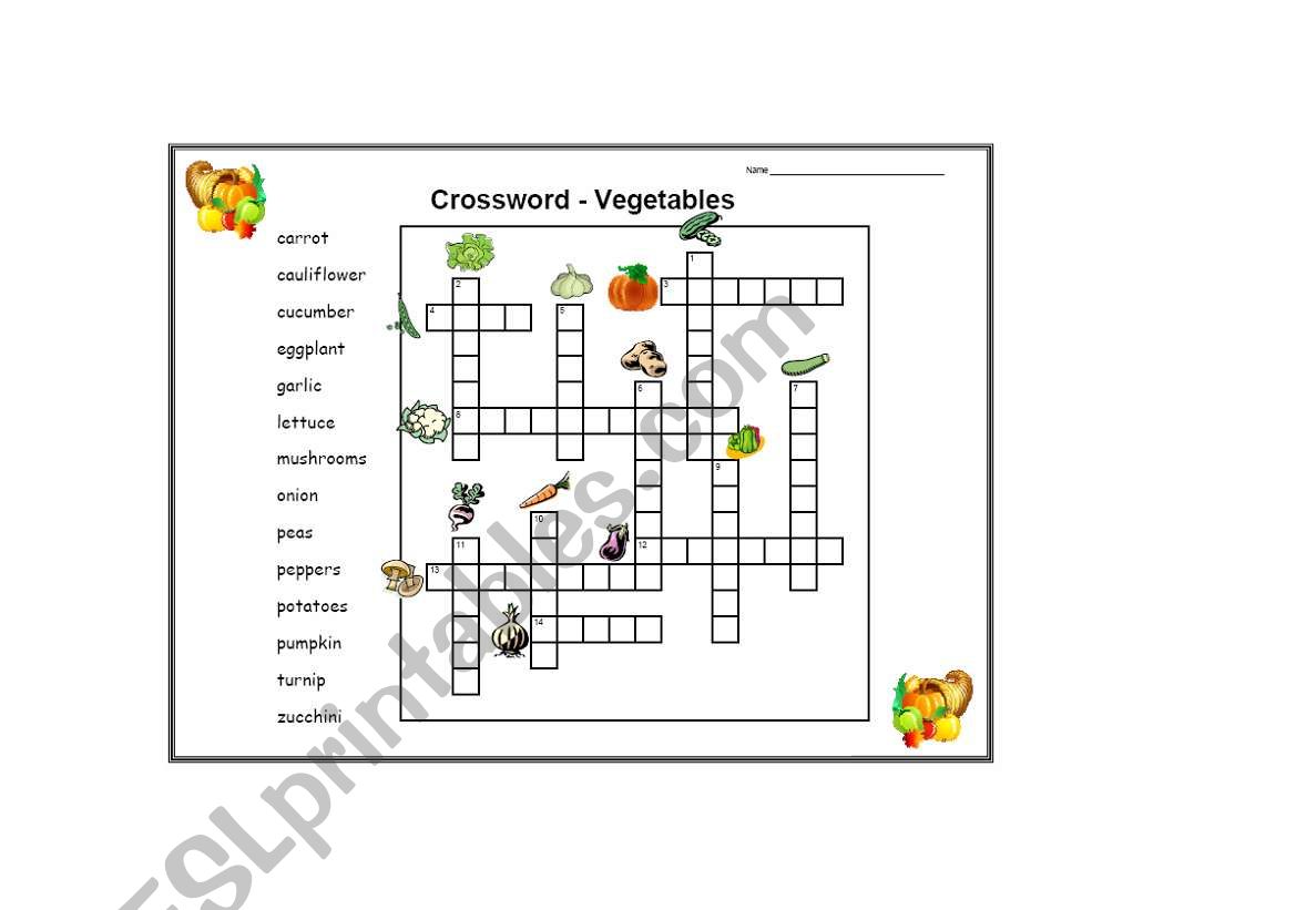 Vegetables Crossword worksheet