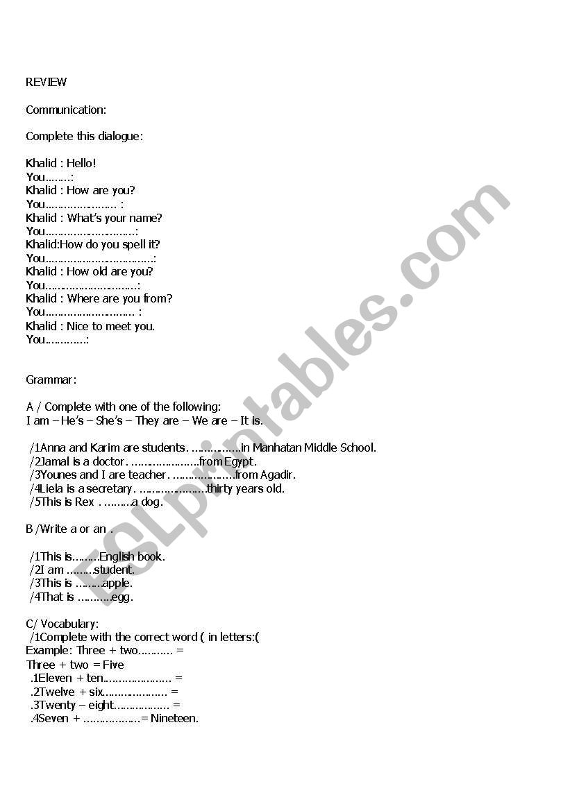 review worksheet