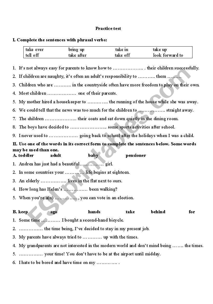 Practice test worksheet