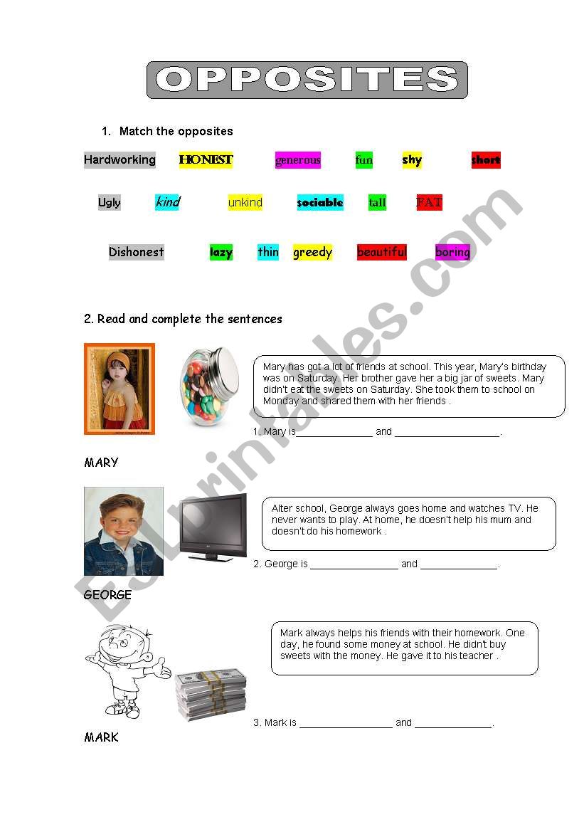 opposites worksheet