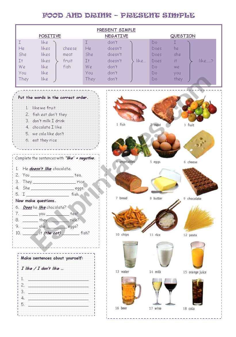FOOD & DRINK - present simple worksheet