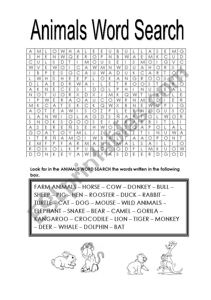 Animals Word Search worksheet