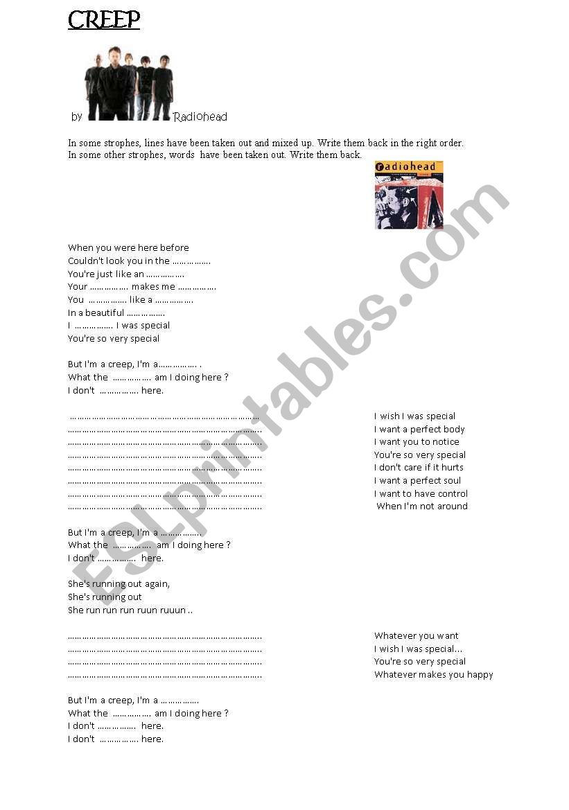 Creep by Radiohead worksheet