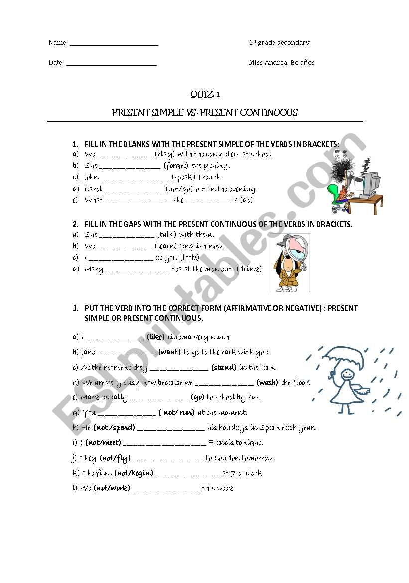 present simple or continuous quiz