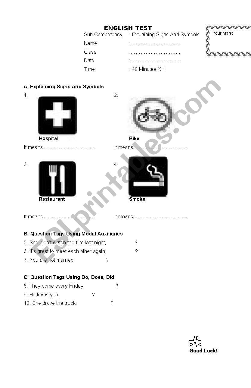 English test on describing things