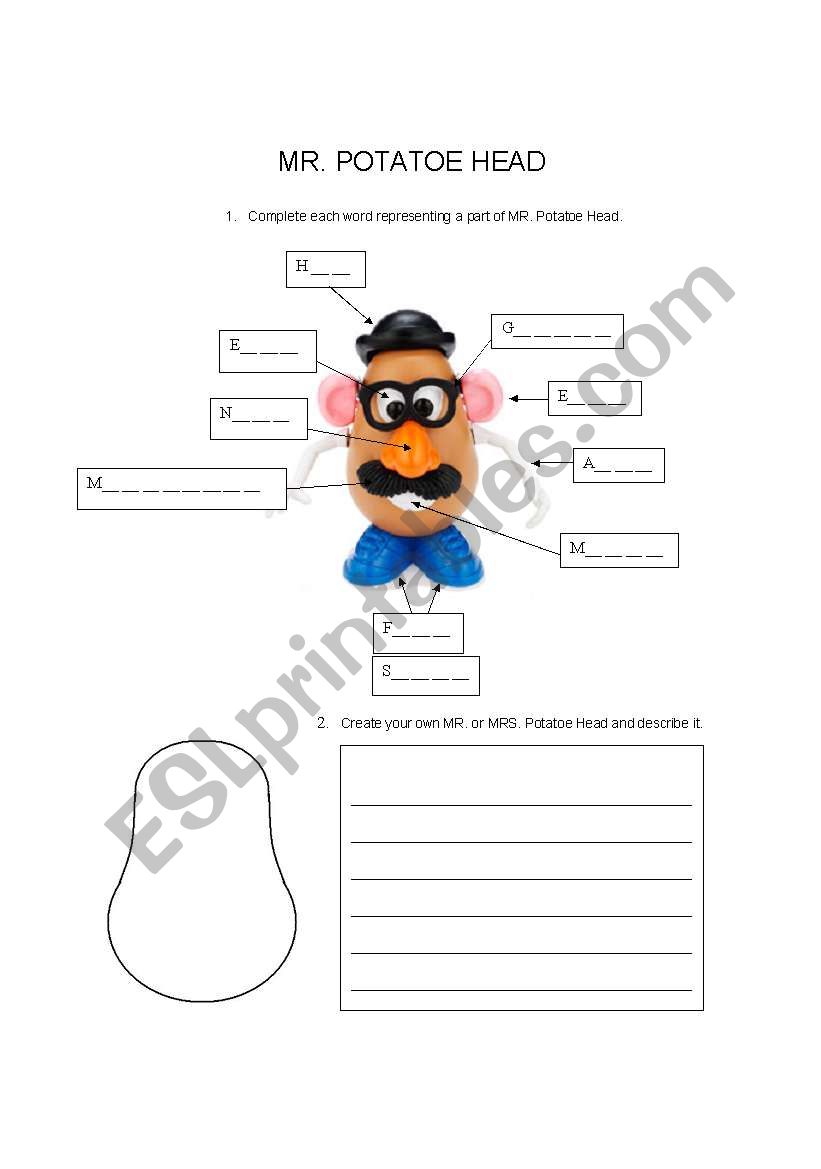 MR. Potatoe Head worksheet