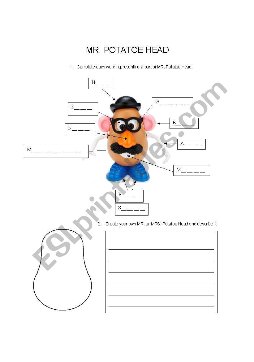 MR. Potatoe Head worksheet