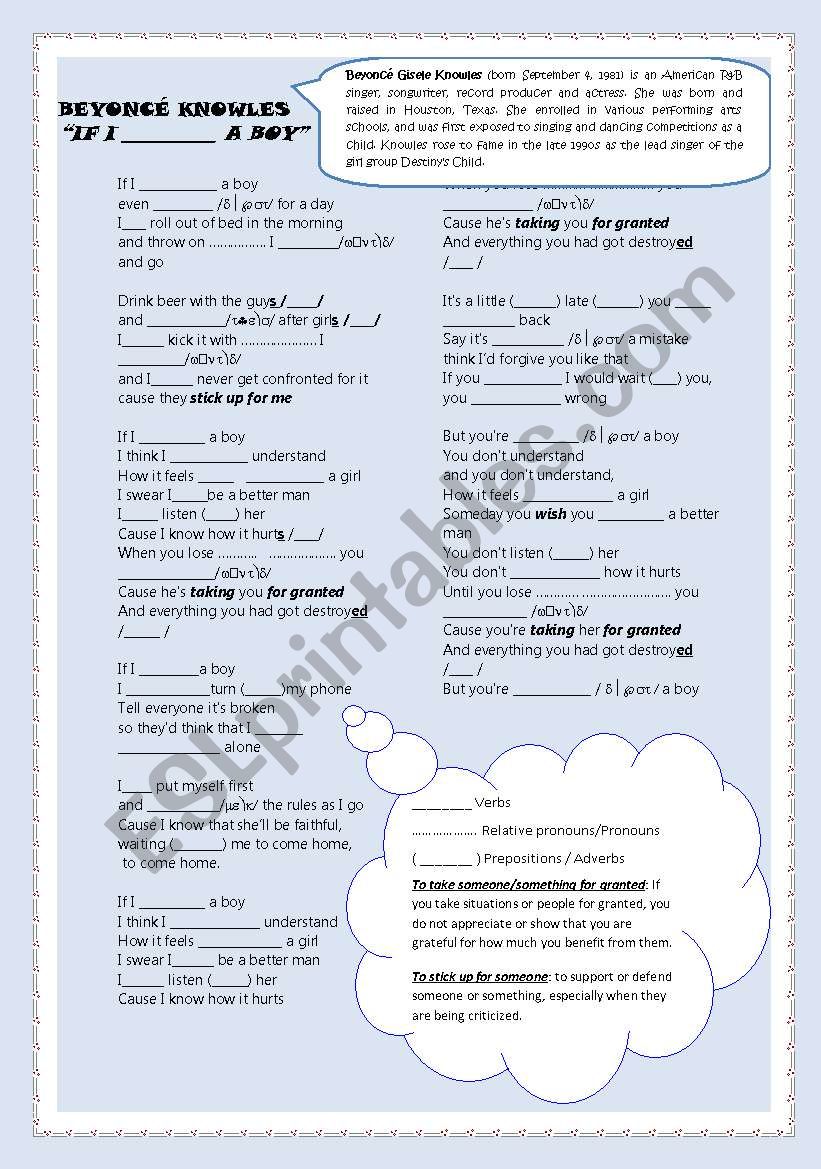 IF I WERE A BOY worksheet