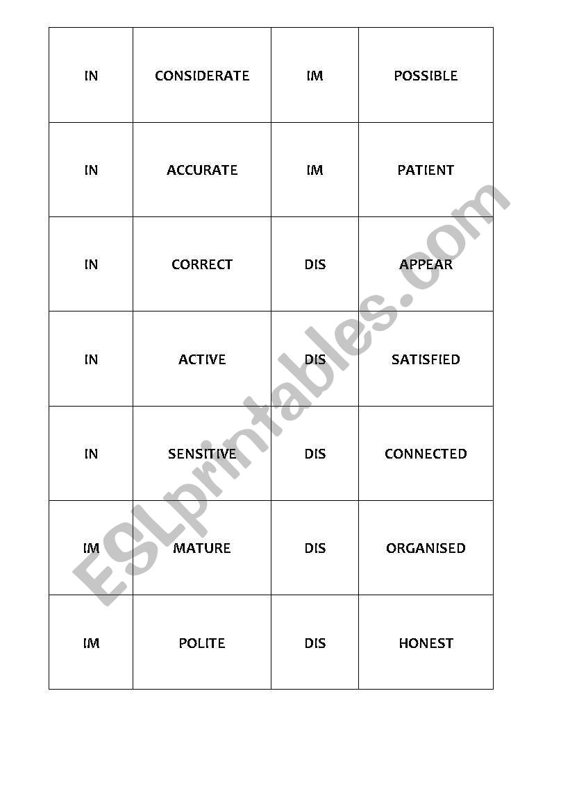 negative prefixes worksheet