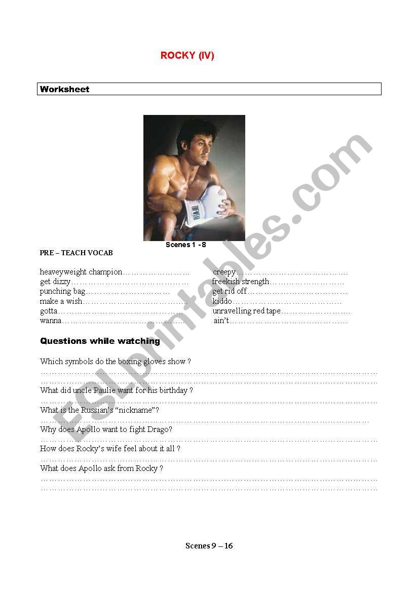 Movie  Rocky IV worksheet