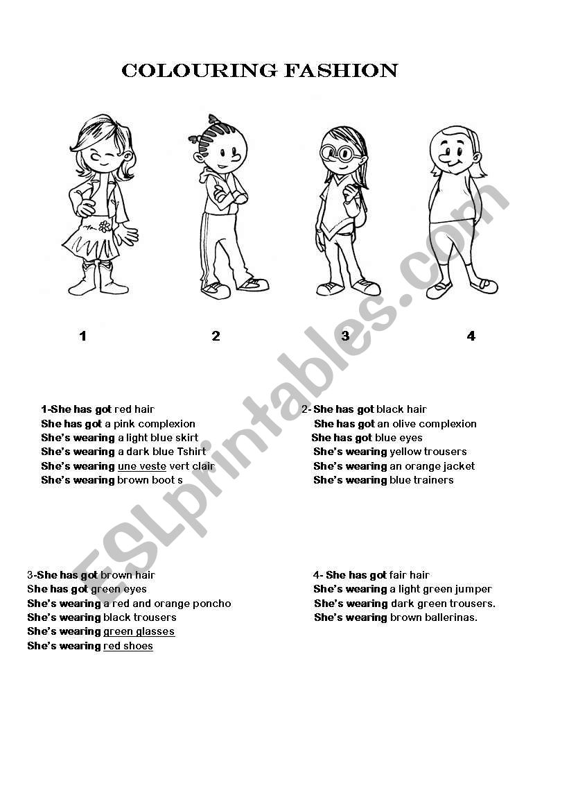 Colouring fashion worksheet