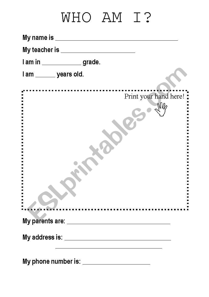 Who am I? worksheet