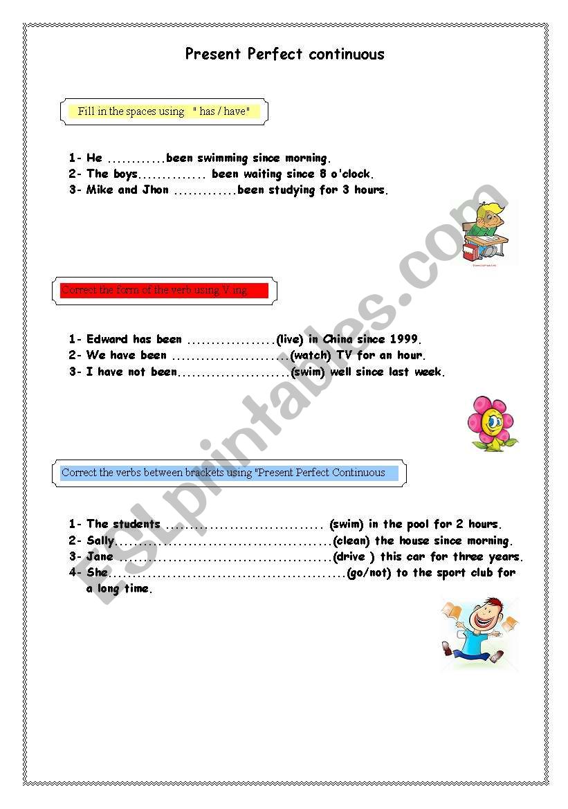 present perfect contiuous worksheet