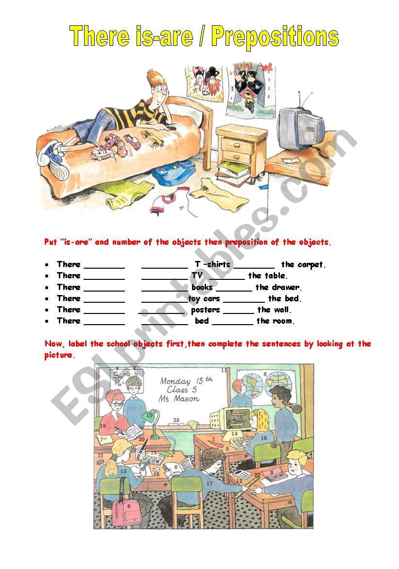 There is-are / Prepositions worksheet