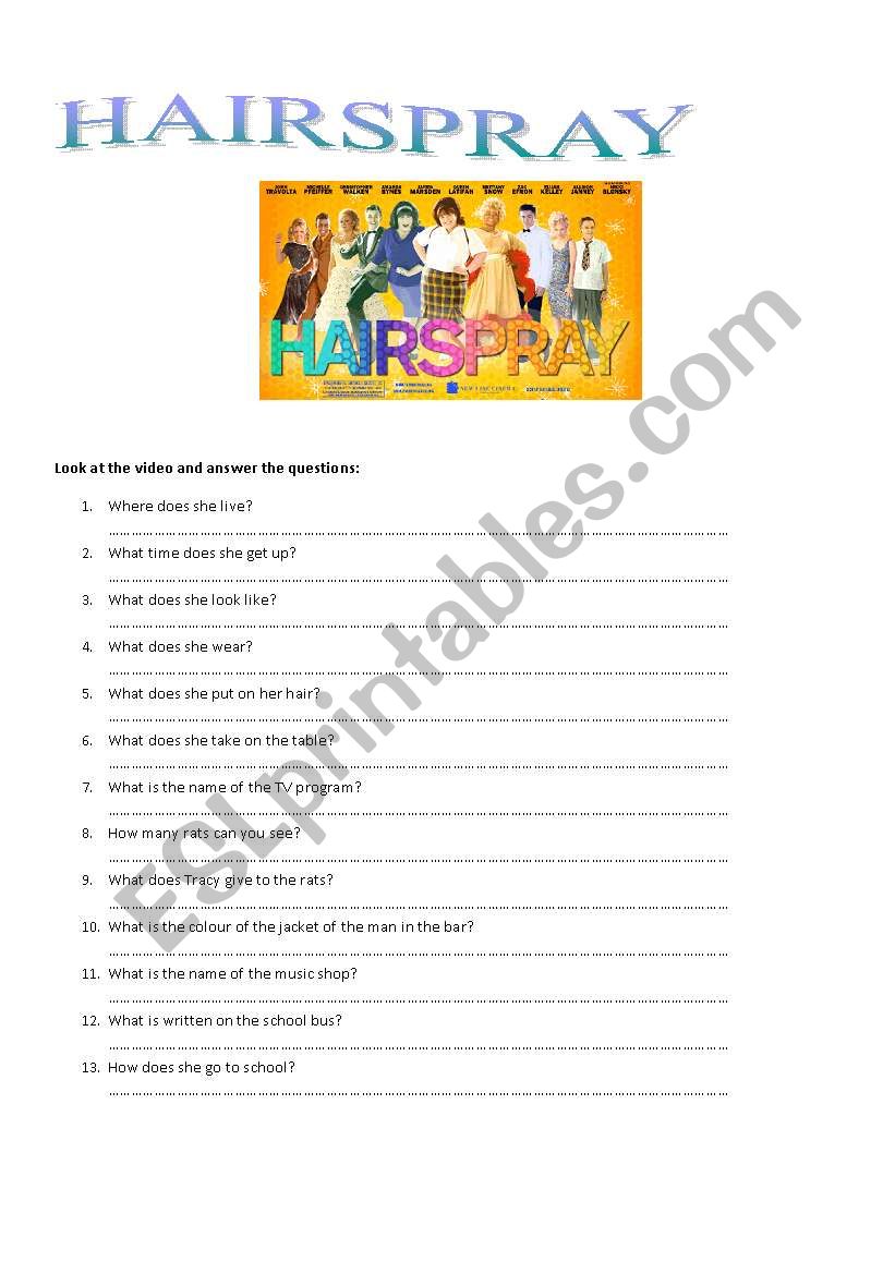 Hairspray 2 worksheet