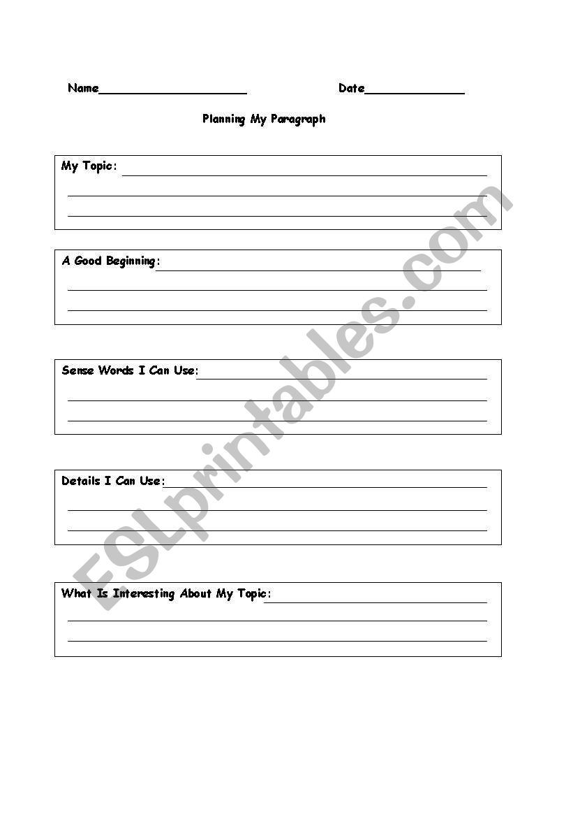 Paragraph Writing Planning Outline